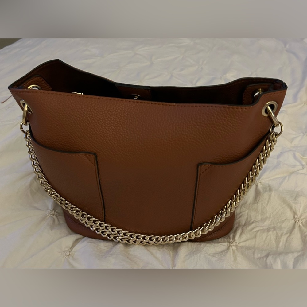 100% Brown Leather Roomy Crossbody Gold Chain Purse Perfect for Everyday Use